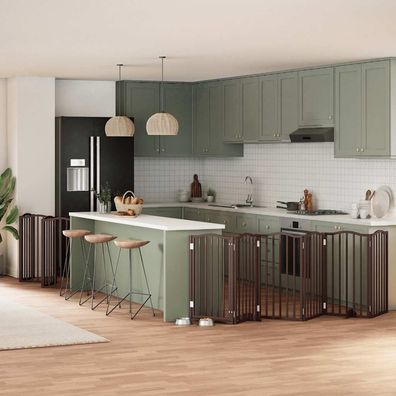 vidaXL 15-tlg. Hundetor mit Tür Faltbar Braun 750 cm Pappelholz