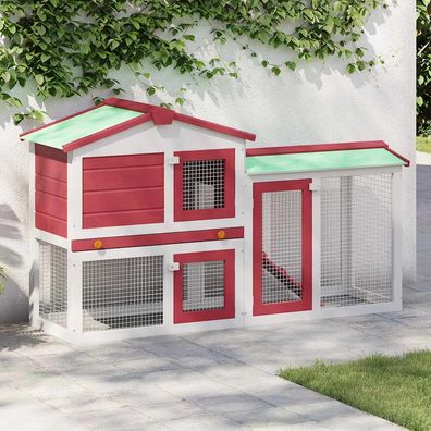 vidaXL Großer Kaninchenstall Rot und Weiß 145x45x84 cm Holz