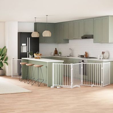 vidaXL 6-tlg. Hundetor mit Tür Faltbar Weiß 480 cm Pappelholz