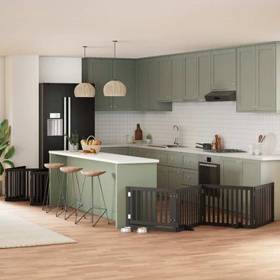 vidaXL 10-tlg. Hundetor mit Tür Faltbar Schwarz 800 cm Pappelholz