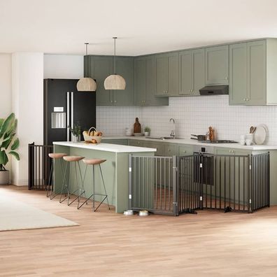 vidaXL 12-tlg. Hundetor mit Tür Faltbar Schwarz 960 cm Pappelholz