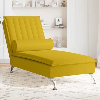 vidaXL Massage-Chaiselongue mit Nackenrolle Gelb Samt