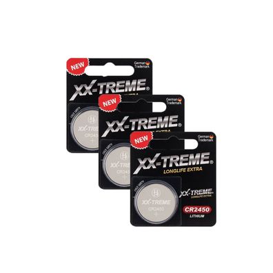 3x XX-Treme CR2450 CR 2450 Lithium Knopfzellen 3V Batterie 1er Blister