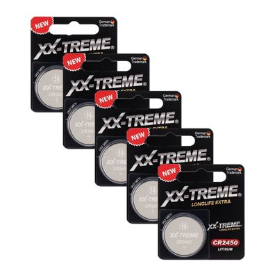 5x XX-Treme CR2450 CR 2450 Lithium Knopfzellen 3V Batterie 1er Blister