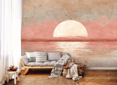 Vlies Fototapete Abstrakt Sonne Rosa TAPETE XXL Wohnzimmer Schlafzimmer
