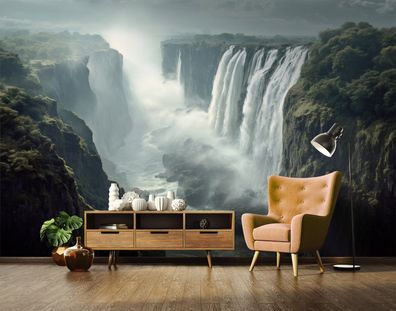 Vlies Fototapete Wasserfall Wasser Berge TAPETE XXL Wohnzimmer Schlafzimmer
