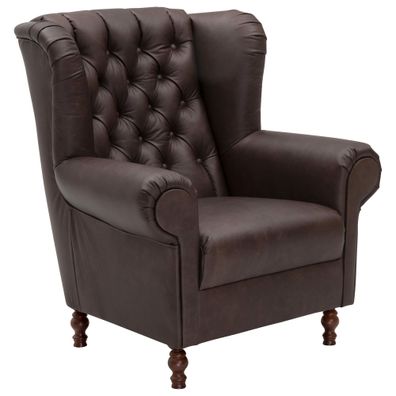 Ohrenbackensessel Katreen Echtleder (Antikoptik) braun