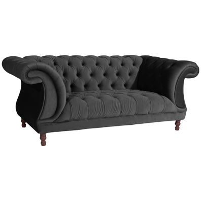 Chesterfield Sofa 2-Sitzer Kaylin Samtvelours schwarz