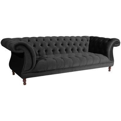 Chesterfield Sofa 3-Sitzer Kaylin Samtvelours schwarz