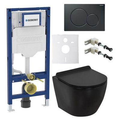 WC Set Geberit Vorwandelement Duofix Sigma Wand WC Arax spülrandlos schwarz