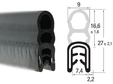 DO24 - EPDM Kantenschutz Dichtungs Profil Gummi Dichtung oben - Klemmbereich 3 - 4 mm