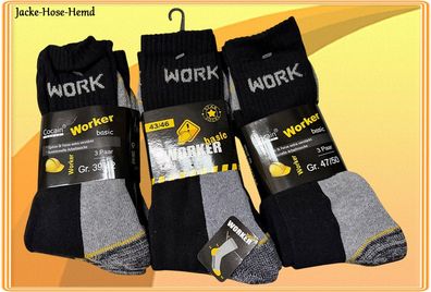 3 Paar Herren Arbeitssocken Work-Socks Schwarz Grau Socken Gr: 39 bis 50 NEU