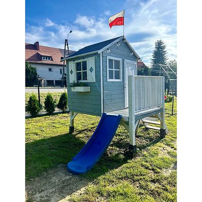 Kinderspielhaus mit Rutsche und Leiter Spielhaus Holz-Gartenhaus #3991