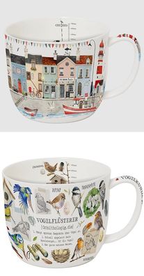 1 Kaffeebecher Küstenstädtchen oder Vogelkunde, 700 ml, Kaffeetasse Tassen Tee Meer