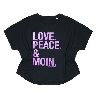 Love Peace Moin T-Shirt schwarz lila goldmarie Oversize Shirt Glitzer Print Motiv