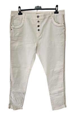 Karostar Damen Hose Stretch Jeans Hose Knöpfe Taschen Nieten Beige Gr. 4XL/48
