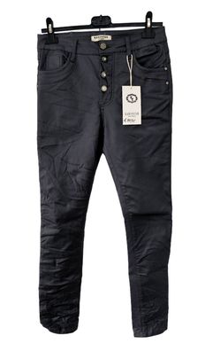 Karostar Hose Lederimitat Kunstleder Knöpfe schmales Bein Gr. 38 Dunkelgrau