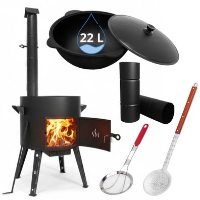 Utschak Ø49 cm Abzugsrohr XXL Kasan 22 L Aluminiumdeckel Schaumkelle Frittierkelle