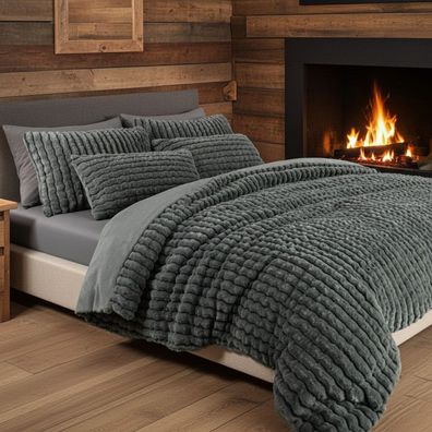 MONT CHALET Fellimitat Wendebettwäsche nachtblau 135x200 cm