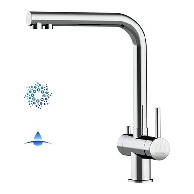 4-Wege-Wasserhahn Edelstahl Massiv Küchenarmatur schwenkbarer Auslauf, Hochglanz