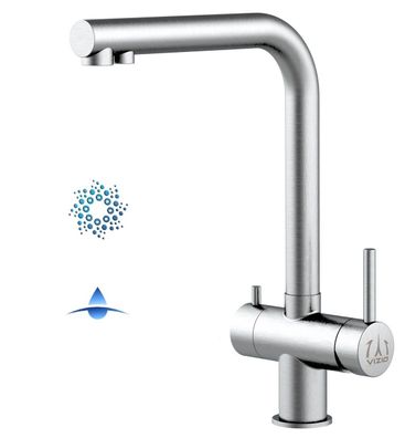 4-Wege-Wasserhahn Edelstahl Massiv Küchenarmatur schwenkbarer Auslauf, Gebürstet