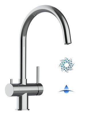 4-Wege-Wasserhahn Edelstahl Massiv Küchenarmatur schwenkbarer Auslauf, Hochglanz