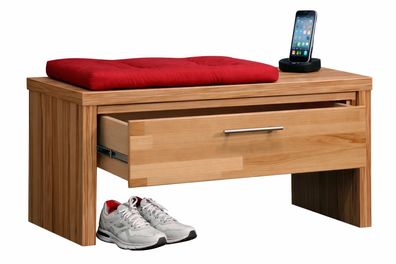 Garderobenbank Kernbuche Flur-Bank Metallgriff Schublade #511