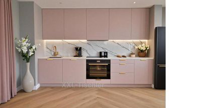 Küchenzeile Linea 290 Puderrosa Matt-Soft Close- Premium Box- Einbauküche 2,9 m