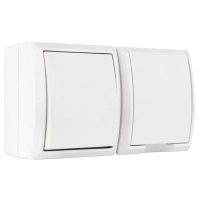 Feuchtraum Kombi Steckdose Wechselschalter Aufputz REV AquaForm IP44 Weiß