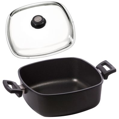 Eurolux Bratentopf Guss 28 cm eckig Induktion beschichtet Aluguss & Glasdeckel