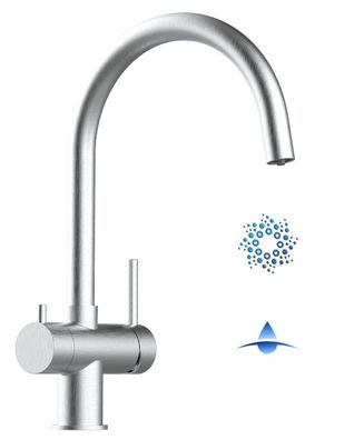 4-Wege-Wasserhahn Edelstahl Massiv Küchenarmatur schwenkbarer Auslauf, Gebürstet