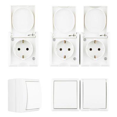 Aufputz Feuchtraum Steckdose Schalter Schalterserie Aquaform Weiß REV IP44