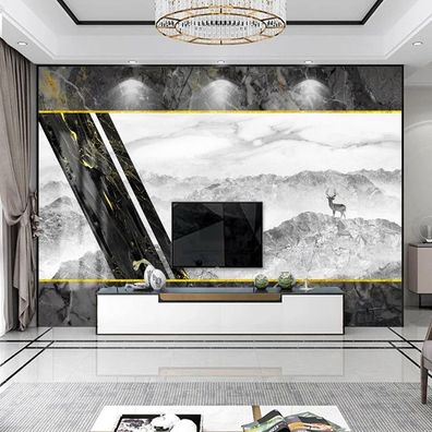 Abstrakte Berg? & Wasser?Szene - Marmor TV Wand - Stilvolle Wohnzimmer Wand 6320