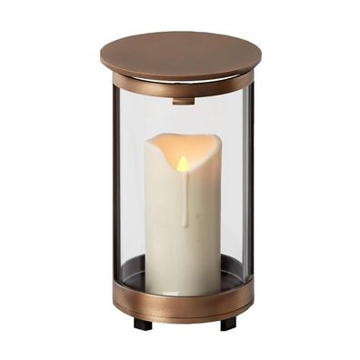 Runde Grablampe aus Bronze mit Kristallglas Grablicht Grablaterne Grableuchte