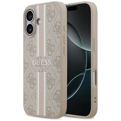 Handyhülle Case iPhone 17 Guess MagSafe Kunstleder rosa Logo Streifen