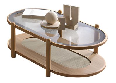 Moderner Braun Couchtisch mit Glasplatte und Holzgestell Hochwertig Möbel