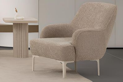 Modernes Wohnzimmer-Set – Weicher Beiger Sessel und Beistelltisch aus Holz