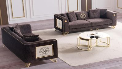 Luxuriöse Braune 3-Sitzer Garnitur Stilvolle Textil Sofagarnitur