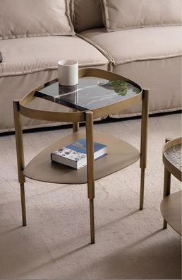 Schwarz-Beiger Beistelltisch Wohnzimmer Ablagetische Metalltische