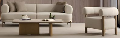 Beige Designer Sofagarnitur Stilvoller Polster 3-Sitzer Textilsessel