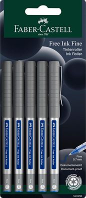 Faber-Castell 148197 - Tintenroller Free Ink Fine. 0,7 mm, blau, 5 Stück, dokumentene