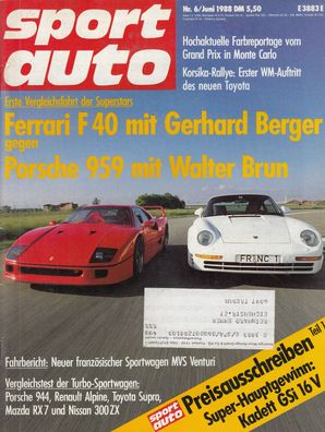 sport auto 6/1988, Porsche 959, Ferrari F40, Venturi, Mazda, Nissan, Alpine,