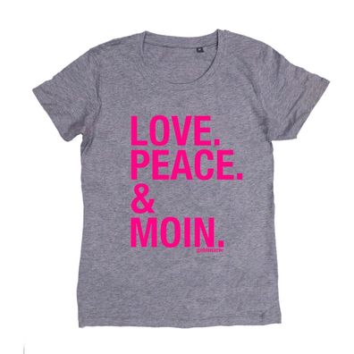 Love Peace Moin T-Shirt grau meliert pink goldmarie Shirt mit Print Motiv