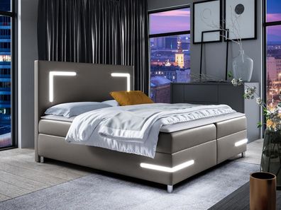 Boxspringbett Delos LED Modern Doppelbett mit zwei Bettkästen Schlafzimmer M24