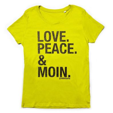Love Peace Moin T-Shirt neon pistazie goldmarie Shirt mit bronze Glitzer Print Motiv