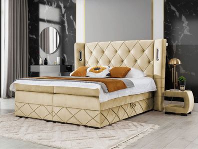 Boxspringbett Focus Lux mit zwei Bettkästen Topper Doppelbett mit Beleuchtung