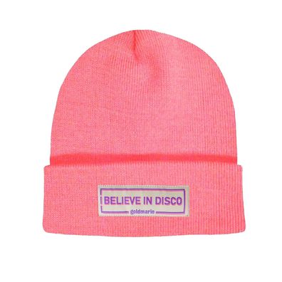 I Believe in Disco Mütze neon pink goldmarie Beanie Label mit Hamburg-Spirit