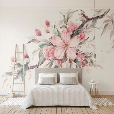 Kirschblüten Wand - Aquarell Design - Modern & Romantisch Hintergrundwan 8975