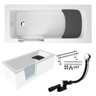 Freistehende Seniorenbadewanne mit Tür und Sitz VOVO 150x75 | Ablauf & Füße im SET!