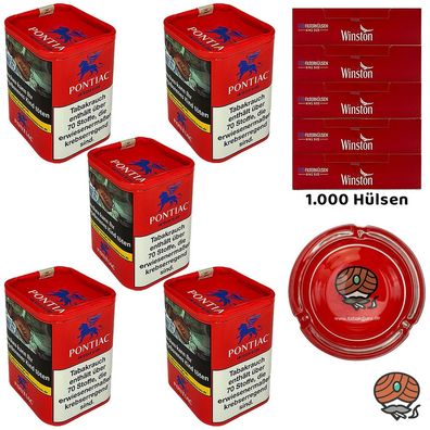 Pontiac American Blend Zigarettentabak Dose 5x 120g, Winston Hülsen, Glasascher